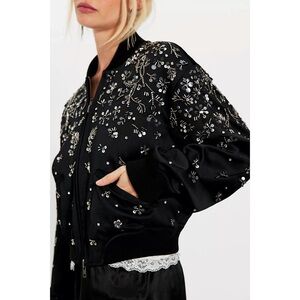 Free People Stassi Beaded Silky Bomber